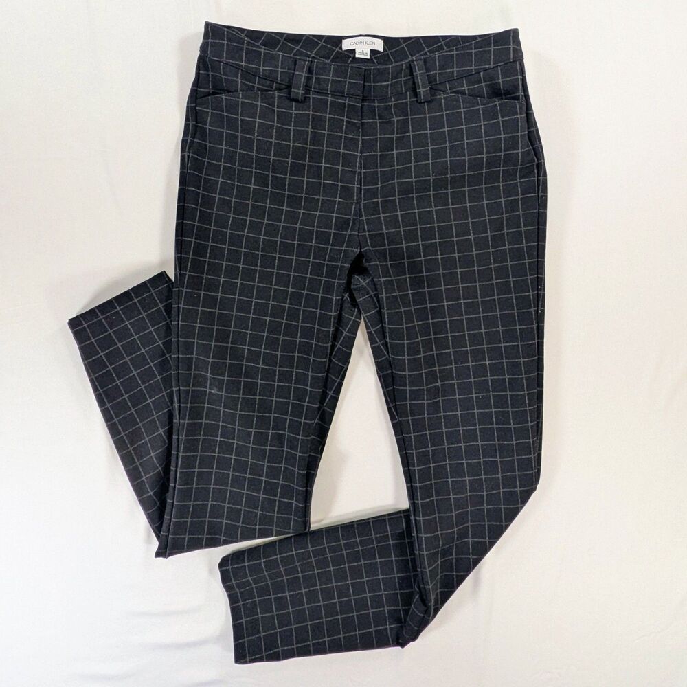 Calvin Klein Womens sz 8 Dress Pants black windowpane High Rise Skinny